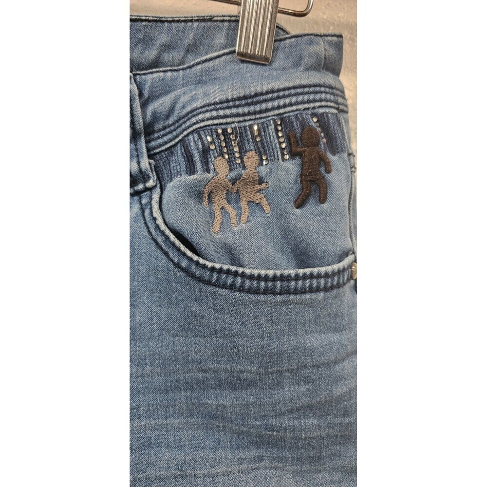 Meifanzi Designer Y2K Light Wash Skinny Japanese Jeans Blue Sequins Size 29 - Picture 2 of 16